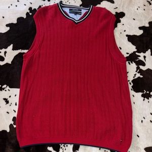 Tommy Hilfiger Men’s Red knitted Sleeveless V Neck Sweater Vest Sz Large